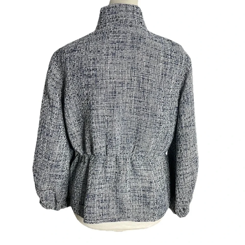 DONNA KARAN BLACK LABEL Tweed Peplum Jacket Zip Up Navy Blue‎ Medium